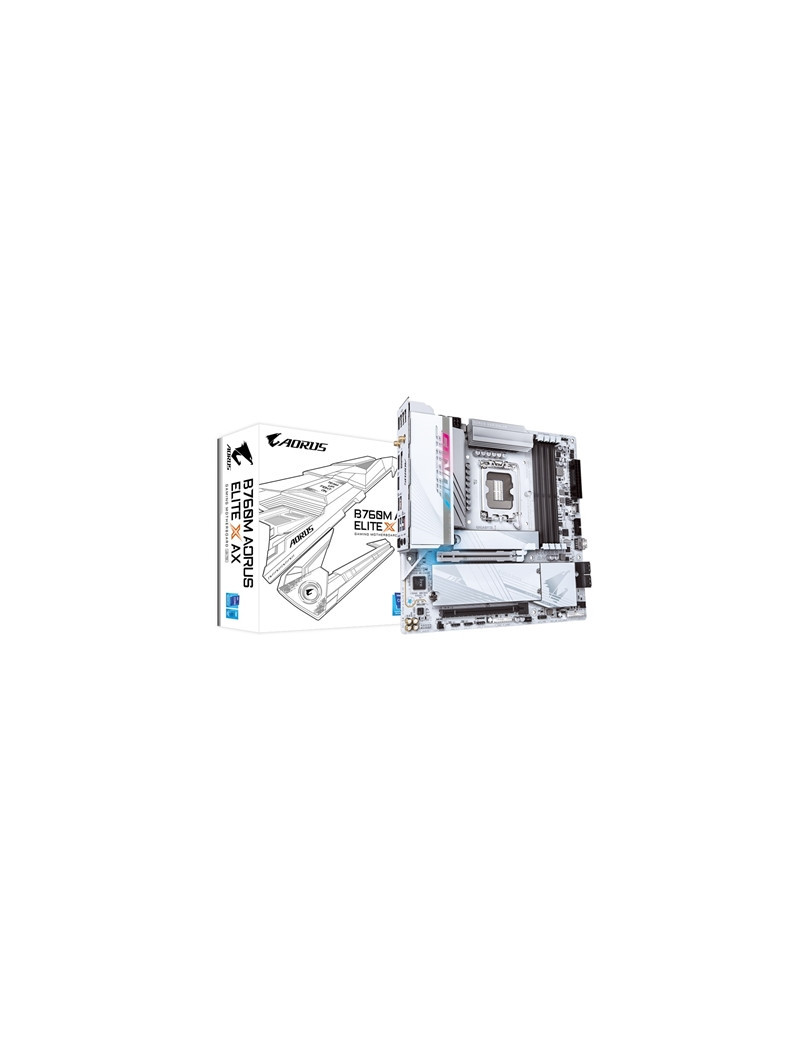 Gigabyte B760M AORUS ELITE X AX Intel 1700 Socket Motherboard  Micro-ATX  4x DDR5 Slots  2x M.2 Sockets  2x USB-C Port  Fitted I/O Shield  2.5GbE LAN  Wi-Fi 6E  1x DisplayPorts / 2x HDMI Port