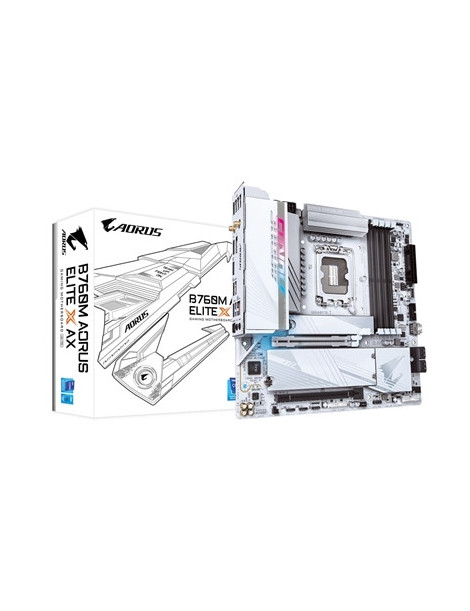 Gigabyte B760M AORUS ELITE X AX Intel 1700 Socket Motherboard  Micro-ATX  4x DDR5 Slots  2x M.2 Sockets  2x USB-C Port  Fitted I/O Shield  2.5GbE LAN  Wi-Fi 6E  1x DisplayPorts / 2x HDMI Port