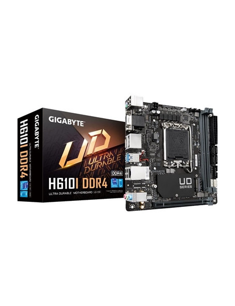 Gigabyte H610I DDR4 Ultra Durable Intel 1700 Socket Motherboard  Mini-ITX  2x DDR4 Slots  1x M.2 Socket  GbE LAN  1x D-Sub / 2x DisplayPorts / 1x HDMI Port