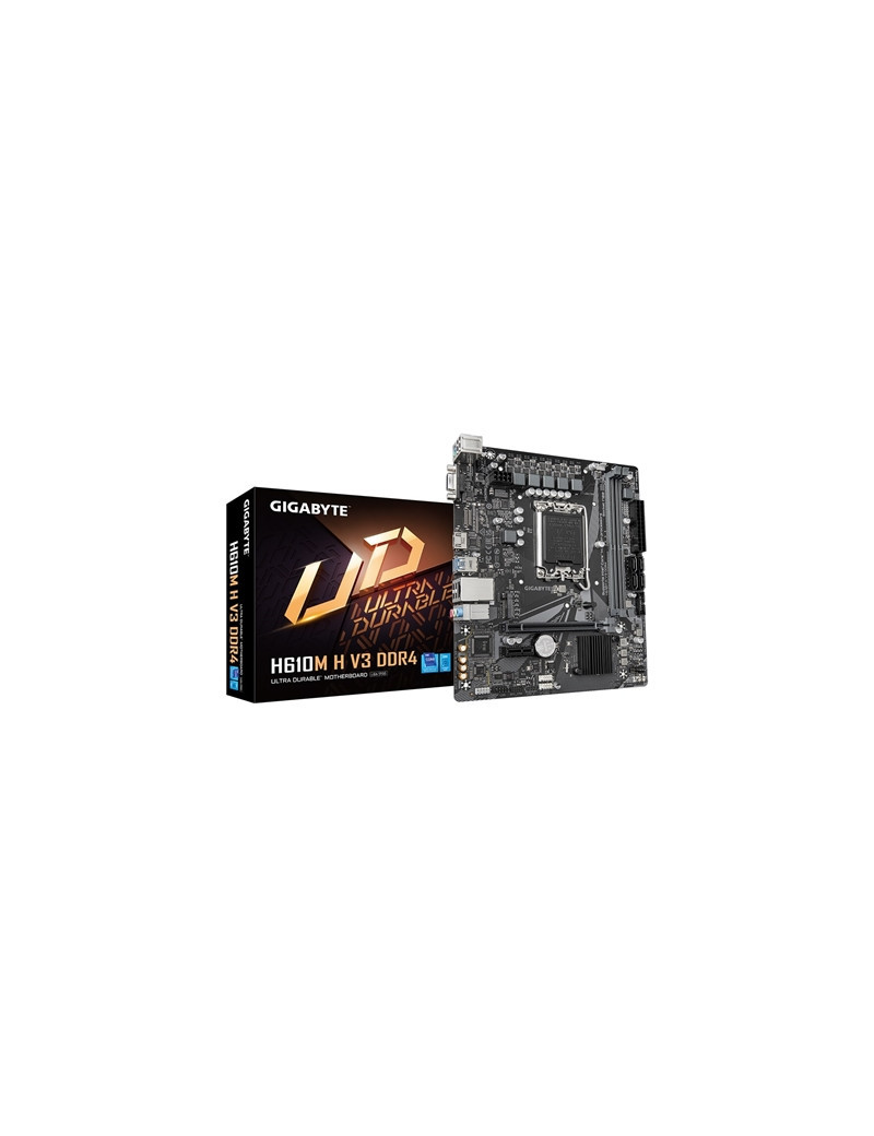 Gigabyte H610M H V3 DDR4 Ultra Durable Intel 1700 Socket Motherboard  Micro-ATX  2x DDR4 Slots  1x M.2 Socket  GbE LAN  1x D-Sub / 1x HDMI Port