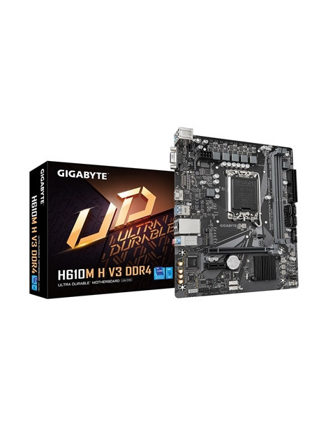 Gigabyte H610M H V3 DDR4 Ultra Durable Intel 1700 Socket Motherboard  Micro-ATX  2x DDR4 Slots  1x M.2 Socket  GbE LAN  1x D-Sub / 1x HDMI Port