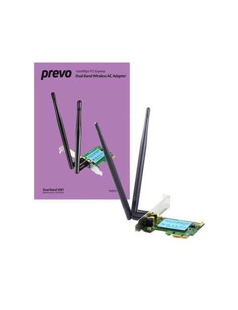 Prevo 1200mbps AC1200 PCI-Express Dual Band Wireless AC Adapter with Detachable Antennas and Additional Low Profile Bracket