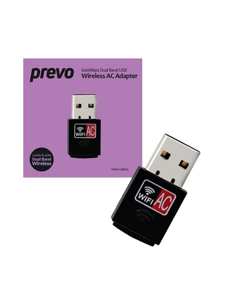 Prevo USBW5 600Mbps AC600 Dual Band USB Wireless AC Network Adapter