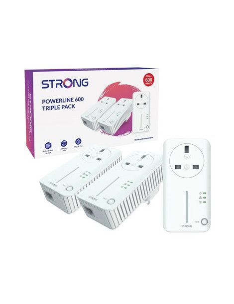 Strong POWERL600TRIUKV2 AV600 Passthrough Powerline Kit Triple Pack (3 Pack)