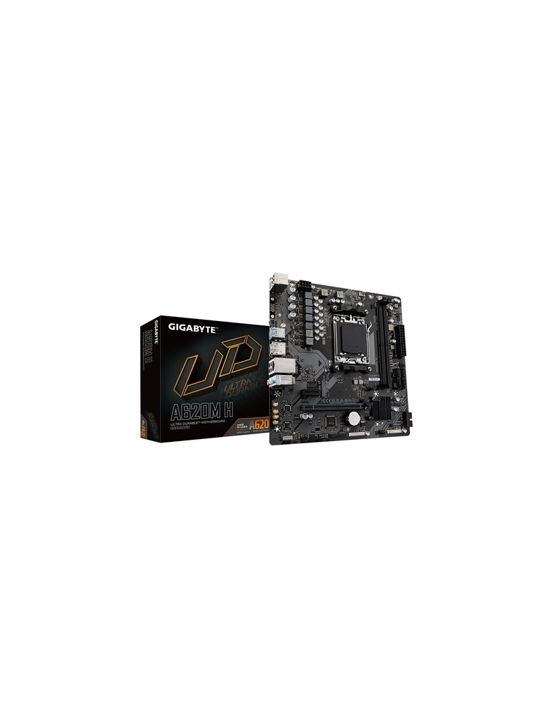 Gigabyte A620M H Ultra Durable AMD AM5 Socket Motherboard  Micro-ATX  2x DDR5 Slots  1x M.2 Socket  GbE LAN  1x DisplayPort / 1x HDMI Port