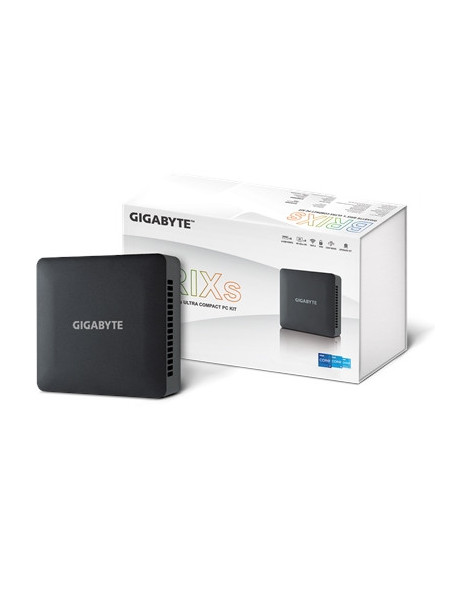 Gigabyte BRIX (GB-BRI3H-1315) Barebone Kit  Intel Core i3-1315U 1.8GHz Dual Core CPU  1 x DDR4 SO-DIMM Slot  1 x M.2-2280 Slot  1 x 2.5 Inch SATA Slot  Wireless AX & Bluetooth 5.2