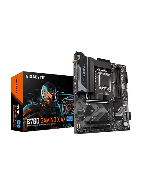 Gigabyte B760 GAMING X AX Intel 1700 Socket Motherboard  ATX  4x DDR5 Slots  3x M.2 Sockets  2x USB-C Port  Fitted I/O Shield  2.5GbE LAN  Wi-Fi 6E  1x DisplayPort / 1x HDMI Port