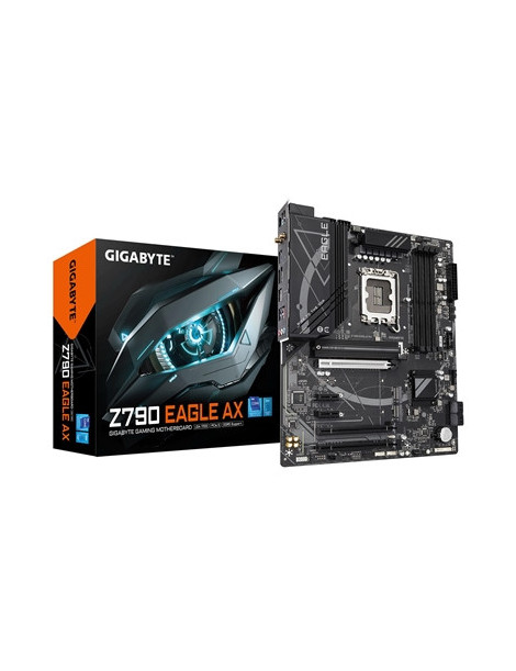 Gigabyte Z790 EAGLE AX Intel 1700 Socket Motherboard  ATX  4x DDR5 Slots  3x M.2 Sockets  2x USB-C Port  Fitted I/O Shield  2.5GbE LAN  Wi-Fi 6E  1x DisplayPort / 1x HDMI Port