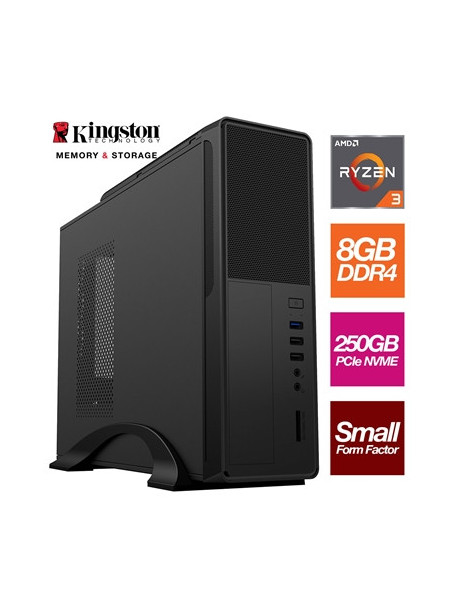 AMD Ryzen 3 3200G 4 Core 8 Threads 3.60GHz (4.00GHz Boost) 8GB Kingston DDR4 RAM  250GB Kingston NVMe  - Small Form Factor Case - Pre-Built System