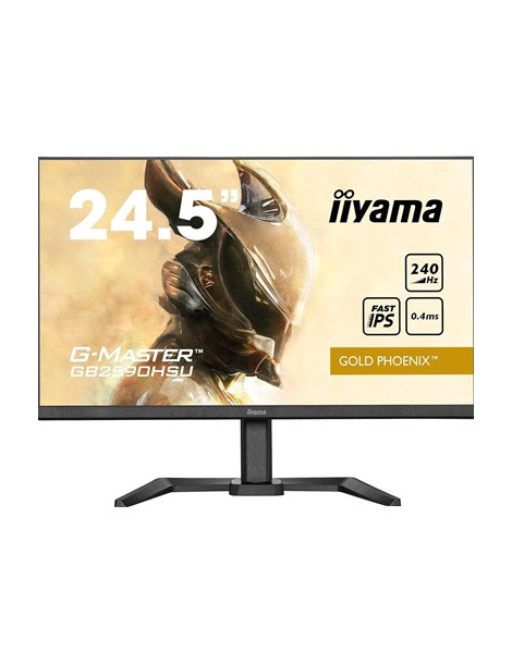 iiyama G-Master Gold Phoenix Gaming Monitor GB2590HSU-B5 24.5 Inch  Black  Ultra Slim Bezel  Full HD  240Hz  0.4ms  FreeSync  HDMI  Display Port  USB Hub  Int PSU  Height Adjustable  Pivot  VESA