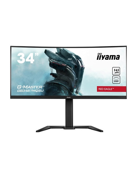 iiyama G-Master GB3467WQSU Red Eagle 34 Inch QHD Curved Gaming Monitor  VA  0.4ms  165Hz  Freesync  3440x1440 - UWQHD  HDMI  Displayport  USB Hub  Speakers  Int PSU  Height Adjust  VESA