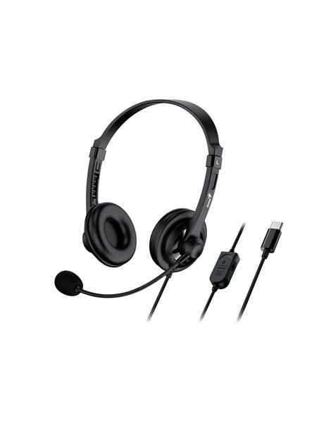 Genius HS-230U Headset with Mic  USB-C Connection  Plug and Play  Adjustable Headband and microphone with In-line Volume Control  Black