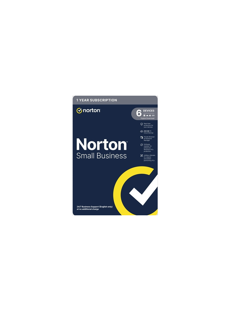 Norton Small Business  Antivirus Software  6 Devices  1-year Subscription  Includes 250GB of Cloud Storage  Dark Web Monitoring  Private Browser  24/7 Business Support  Activation Code by email - ESD