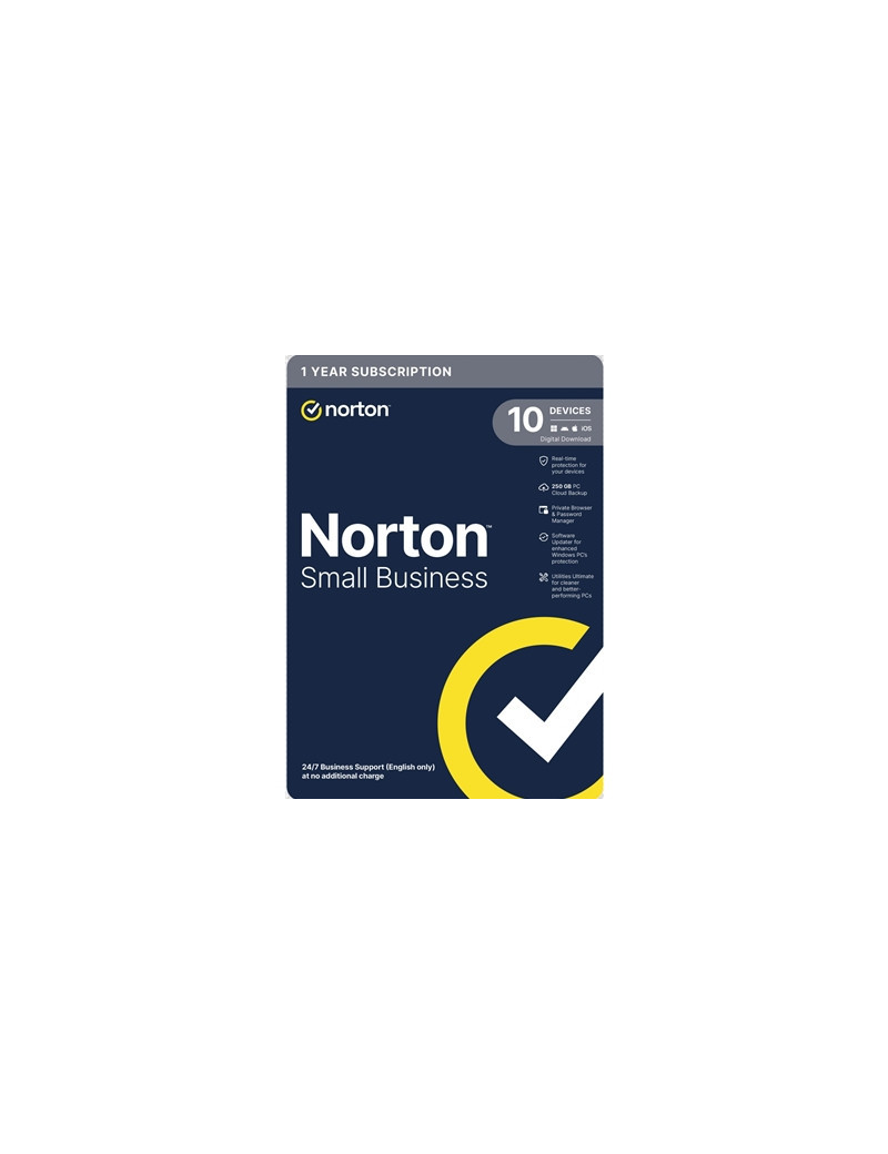 Norton Small Business  Antivirus Software  10 Devices  1-year Subscription  Includes 250GB of Cloud Storage  Dark Web Monitoring  Private Browser  24/7 Business Support  Activation Code by email - ESD