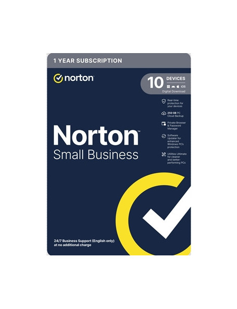 Norton Small Business  Antivirus Software  10 Devices  1-year Subscription  Includes 250GB of Cloud Storage  Dark Web Monitoring  Private Browser  24/7 Business Support  Activation Code by email - ESD