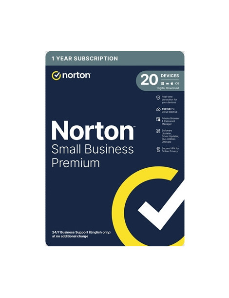 Norton Small Business Premium  Antivirus Software  20 Devices  1-year Subscription  Includes 500GB of Cloud Storage  Dark Web Monitoring  Private Browser  24/7 Business Support  VPN and Driver Updater  Activation Code by email - ESD