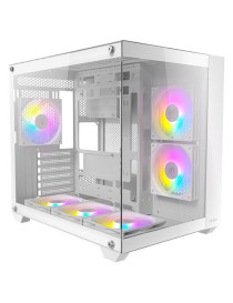 Antec CX800 RGB Elite Dual Chamber Gaming Case w/ Glass Side & Front  ATX  6x RGB Fans  LED Button  Asus BTF Compatible  White