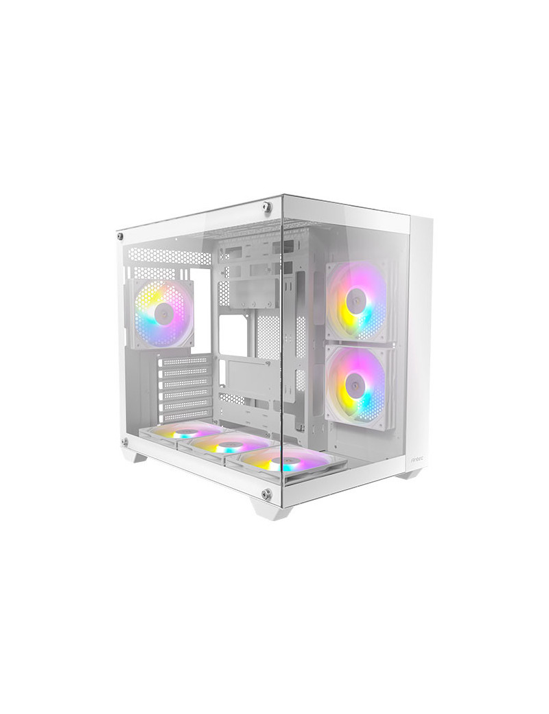 Antec CX800 RGB Elite Dual Chamber Gaming Case w/ Glass Side & Front  ATX  6x RGB Fans  LED Button  Asus BTF Compatible  White