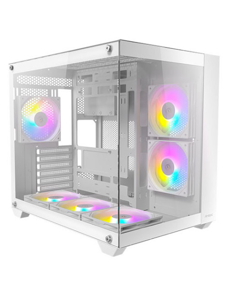 Antec CX800 RGB Elite Dual Chamber Gaming Case w/ Glass Side & Front  ATX  6x RGB Fans  LED Button  Asus BTF Compatible  White