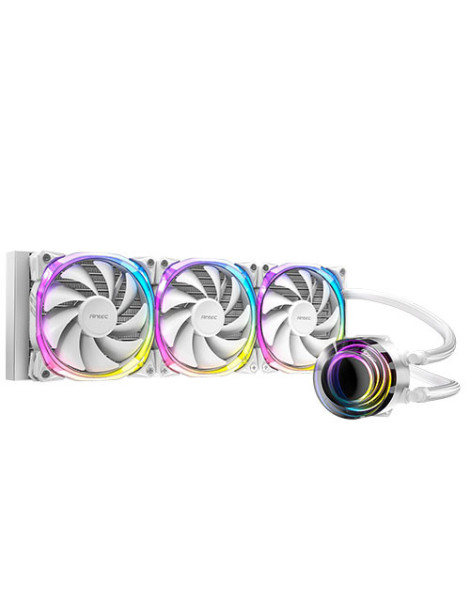 Antec Vortex 360 Liquid CPU Cooler  360mm Radiator  ARGB PWM Fans  Suspended Spiral ARGB Pump Head  ARGB Controller  280W TDP  White