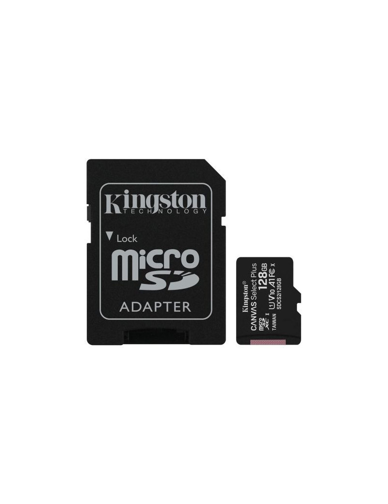 Kingston 128GB Canvas Select Plus Micro SDXC Card with SD Adapter  UHS-I Class 10  U1  A1 App Performance  100MB/s