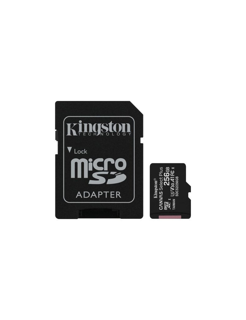 Kingston 256GB Canvas Select Plus Micro SDXC Card with SD Adapter  UHS-I Class 10  U3  A1 App Performance  100MB/s