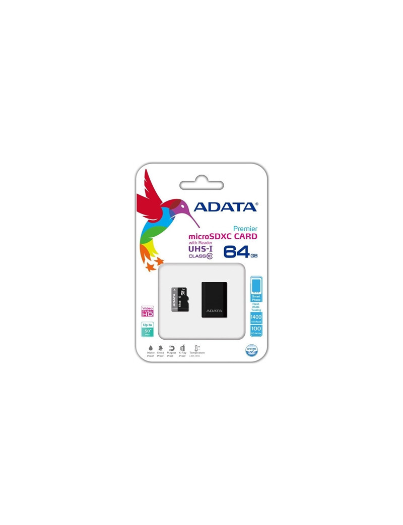 Adata Premier 64GB Micro SDHC UHS-I Class 10 Memory Card with Adaptor