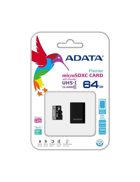 Adata Premier 64GB Micro SDHC UHS-I Class 10 Memory Card with Adaptor