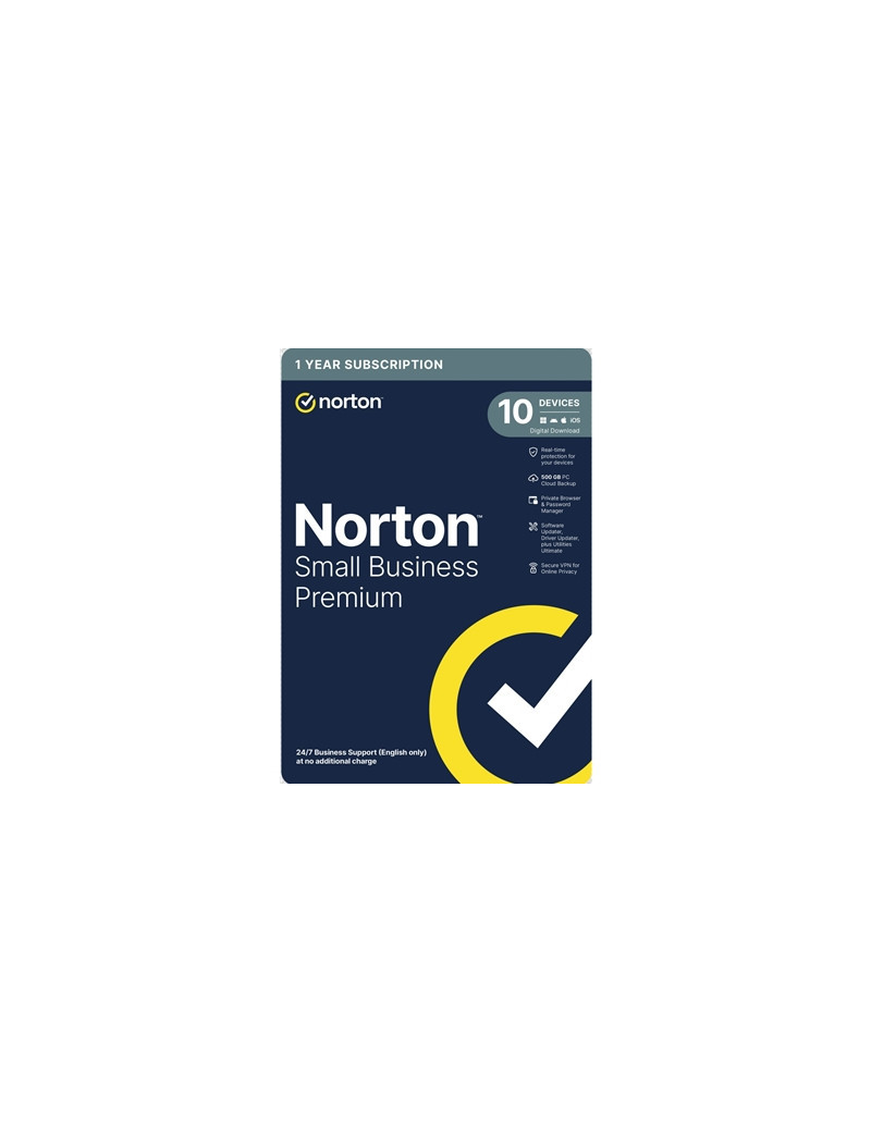 Norton Small Business Premium  Antivirus Software  10 Devices  1-year Subscription  Includes 500GB of Cloud Storage  Dark Web Monitoring  Private Browser  24/7 Business Support  VPN and Driver Updater  Activation Code by email - ESD