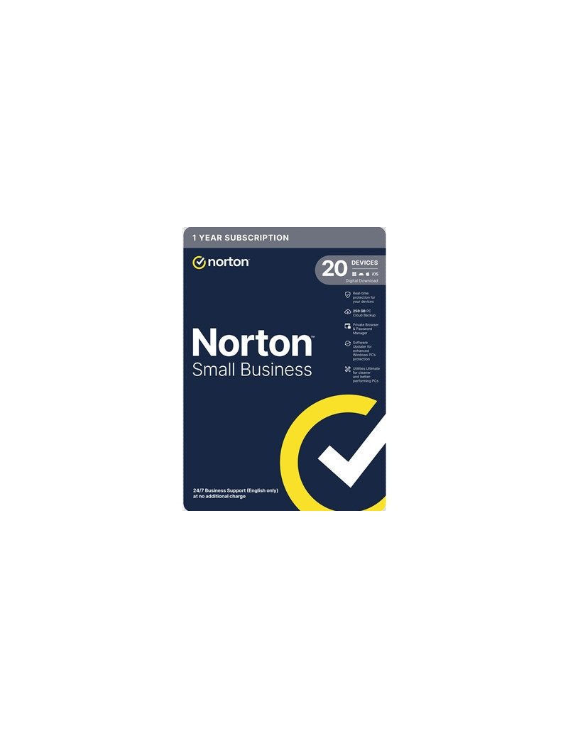 Norton Small Business  Antivirus Software  20 Devices  1-year Subscription  Includes 250GB of Cloud Storage  Dark Web Monitoring  Private Browser  24/7 Business Support  Activation Code by email - ESD