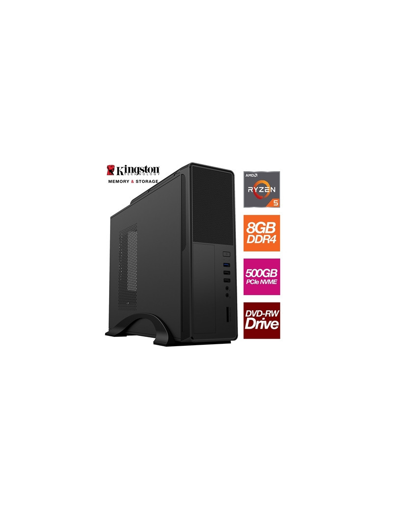 AMD Ryzen 5 4600G 6 Core 12 Threads 3.70GHz (4.20GHz Boost) 8GB Kingston DDR4 RAM  500GB Kingston NVMe  DVDRW  WiFi - Small Form Factor Case - Pre-Built System