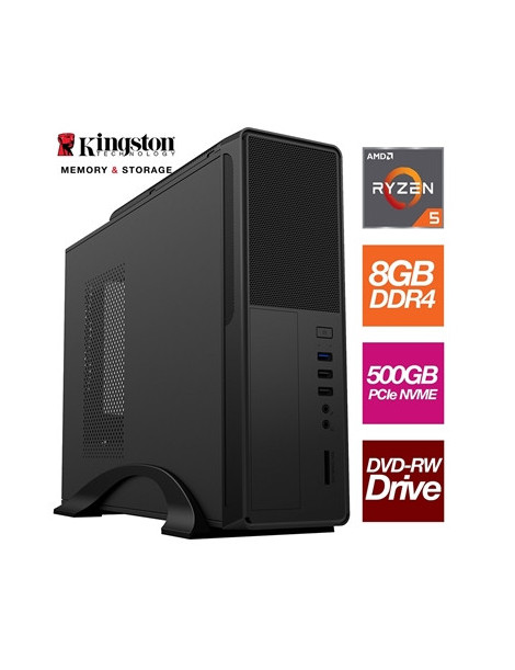 AMD Ryzen 5 4600G 6 Core 12 Threads 3.70GHz (4.20GHz Boost) 8GB Kingston DDR4 RAM  500GB Kingston NVMe  DVDRW  WiFi - Small Form Factor Case - Pre-Built System