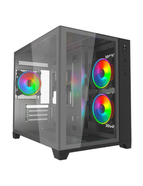 Vida Akira V2 Black ARGB Gaming Case w/ Glass Front & Side  Micro ATX  3x ARGB Fans  6-Port PWM ARGB Fan Hub & Remote Control