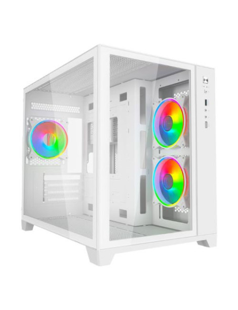 Vida Akira V2 White ARGB Gaming Case w/ Glass Front & Side  Micro ATX  3x ARGB Fans  6-Port PWM ARGB Fan Hub & Remote Control