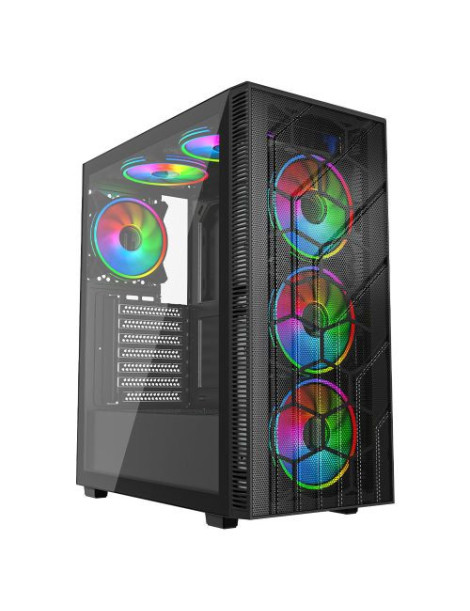 Vida Sirocco V2 Black ARGB Gaming Case w/ Glass Window  ATX  6x ARGB Fans  Mesh Front