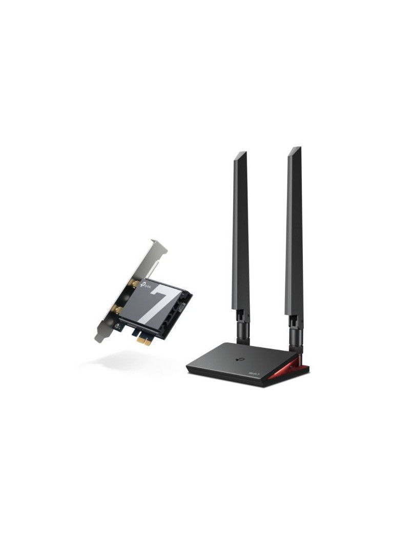 TP-Link (Archer TBE550E) BE9300 Wi-Fi 7 Tri-Band PCI Express Adapter  Bluetooth 5.4  WPA3  External Base/Antennas