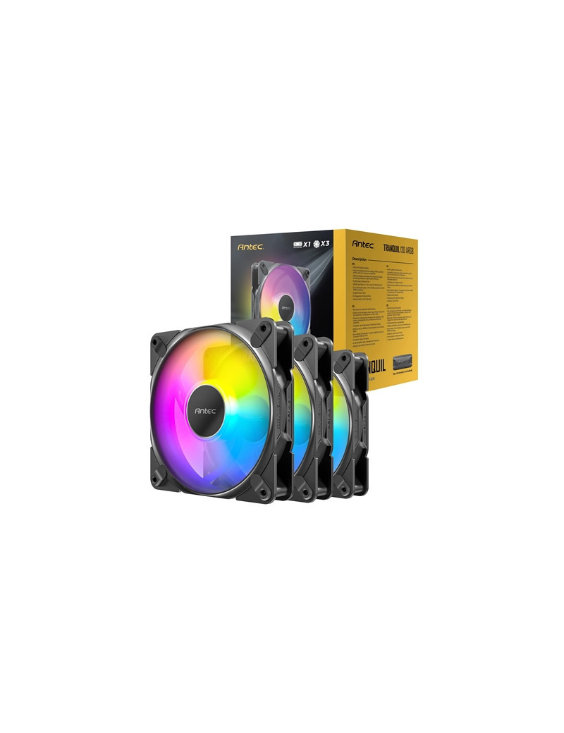 Antec Tranquil 120 ARGB 3-Pack Case Fans with Controller - 120mm High Performance PWM Fans with Addressable RGB Lighting and Fan Control Hub