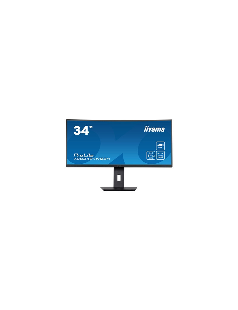 iiyama Prolite XCB3494WQSN-B5 34 inch Curved Monitor  USB-C Dock  RJ45 (LAN)  KVM Switch  UWQHD  0.4ms  HDMI  DisplayPort  USB-Hub  USB-C  120Hz  Speakers  Black  Internal PSU  VESA  Height Adjust  Pivot