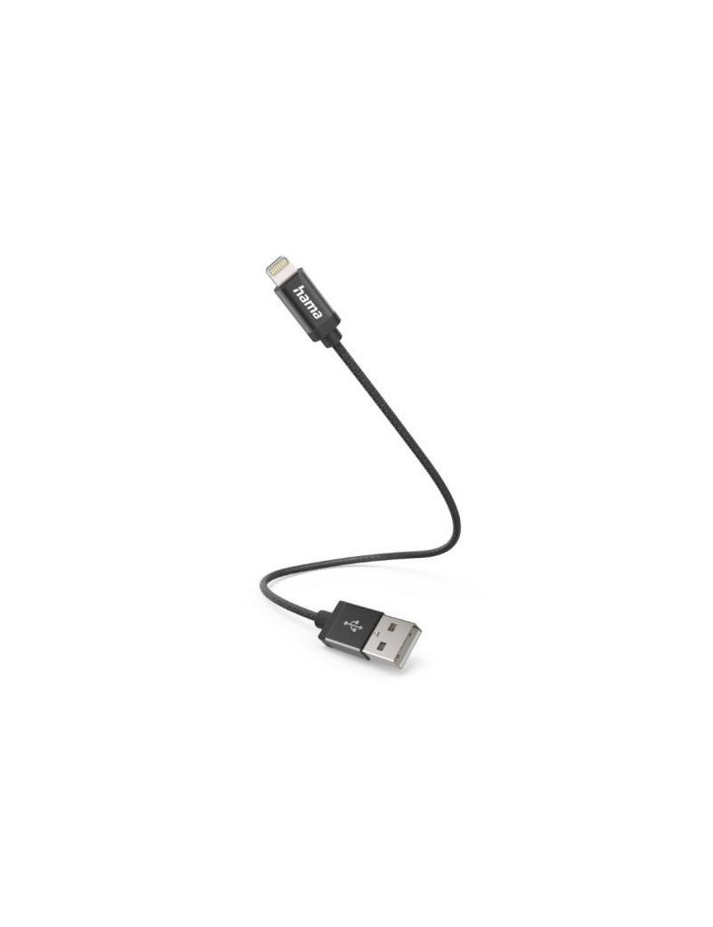 Hama Charging/Data USB-A to Lightning Cable  480Mbps  Nylon  0.2 Metre  Black