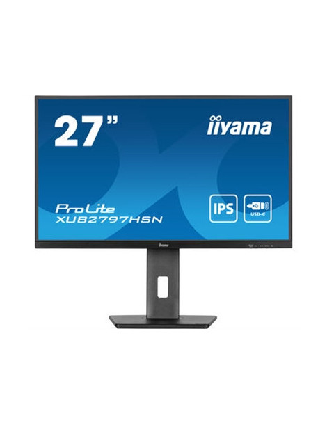 iiyama ProLite XUB2797HSN-B1 27 Inch Full HD IPS Monitor  Matte Black  USB-C Dock  RJ45  100 Hz  1x HDMI  1x DisplayPort  4x USB Hub  Speakers  Height Adjust  Pivot  VESA