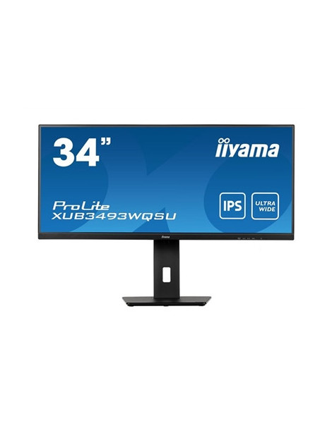 iiyama Prolite XUB3493WQSU-B5 34 inch IPS Monitor  Ultra Wide UWQHD  PIP  Freesync  4ms  HDMI  DisplayPort  USB-Hub  75Hz  Speakers  Black  Internal PSU  VESA  Height Adjust  Pivot