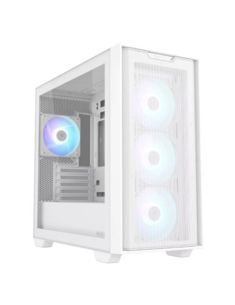 Asus A21 Plus ARGB Gaming Case w/ Glass Window  Micro ATX  4x ARGB Fans  380mm GPU & 360mm Radiator Support  Asus BTF Compatible  White