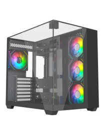 Vida Visio Black ARGB Gaming Cube Case w/ Glass Side  Front & Top  ATX  4x ARGB Fans  6-Port Fan Hub & Remote Control  USB-C  Asus BTF Compatible