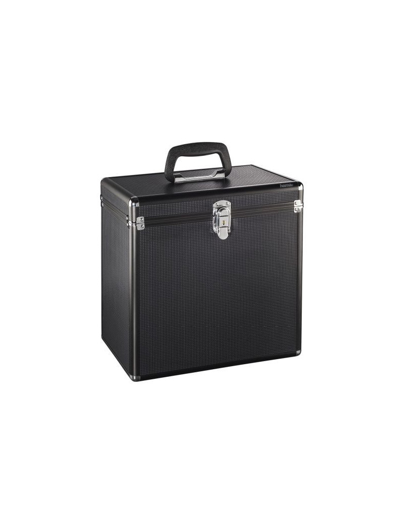 Hama 50 LP Case  Up to 50 LPs  Aluminium Look  Lockable  Black