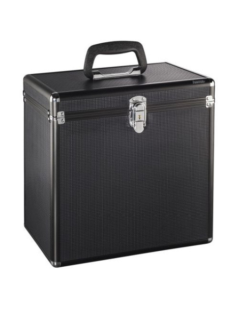 Hama 50 LP Case  Up to 50 LPs  Aluminium Look  Lockable  Black