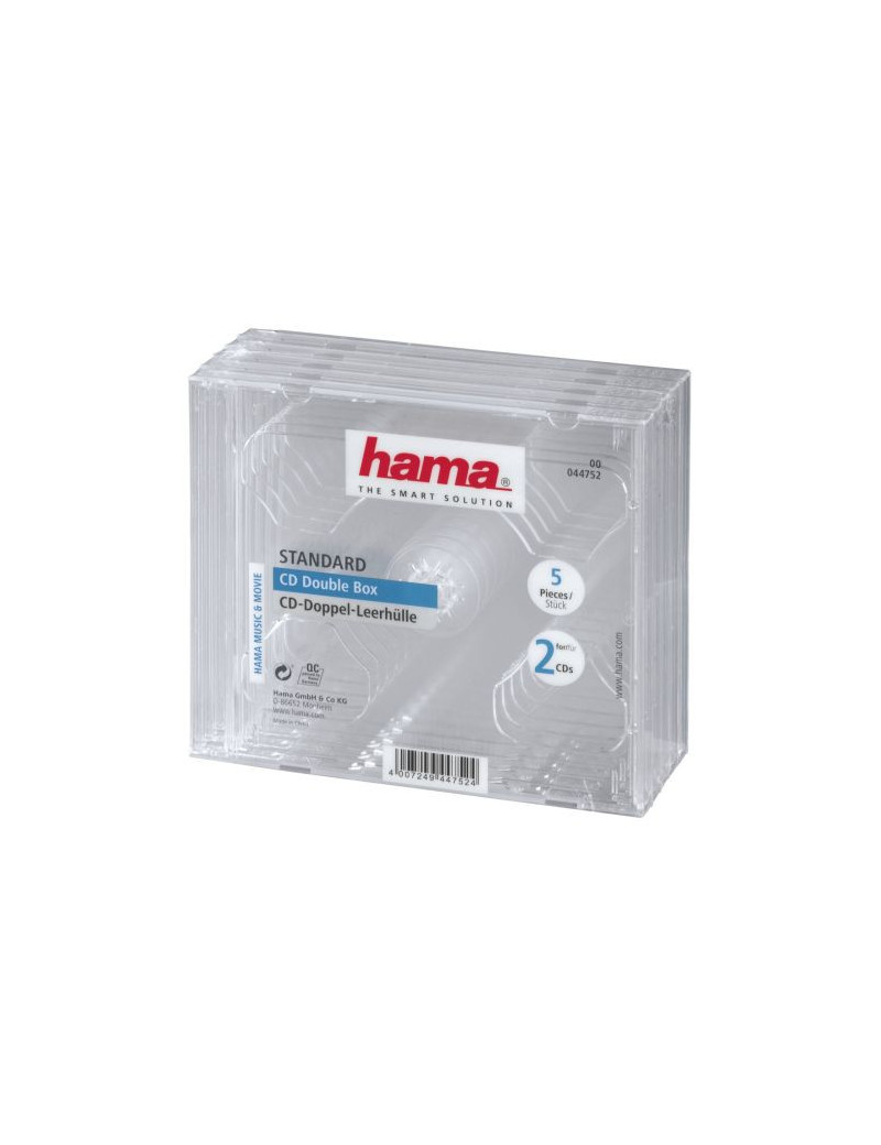 Hama 5x Double CD/DVD/Blu-Ray Cases  2 Discs per case  Transparent