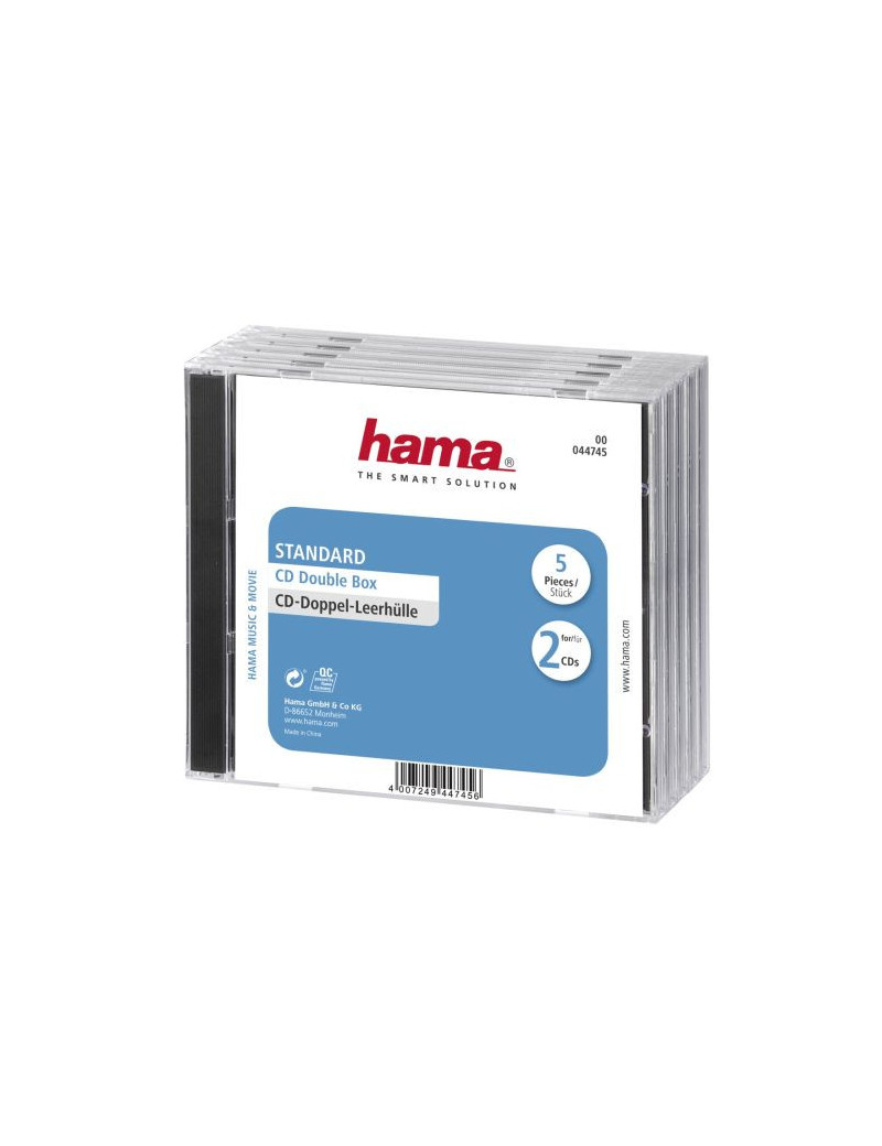 Hama 5x Double CD/DVD/Blu-Ray Cases  2 Discs per case  Transparent/Black