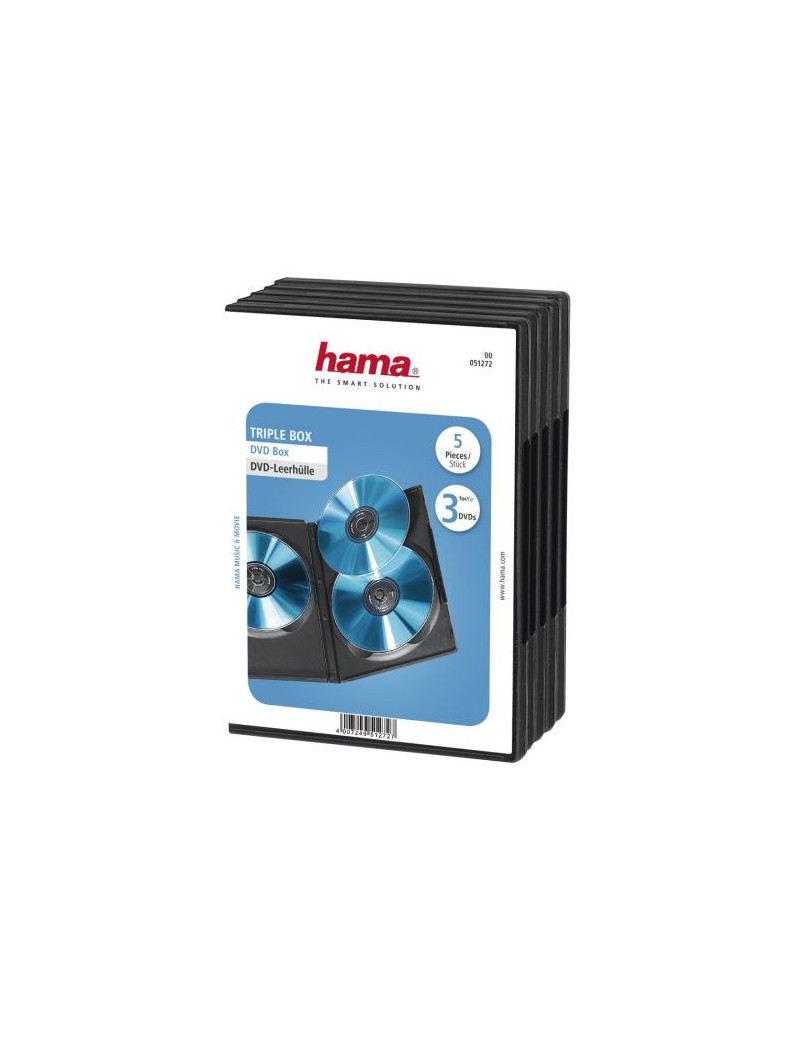 Hama 5x Triple DVD/Blu-Ray Jewel Cases  3 Discs per case  Black