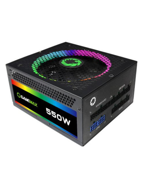 GameMax 550W RGB PSU  Fully Modular  14cm ARGB Fan  80+ Gold  RGB Controller (Various Modes)  Power Lead Not Included