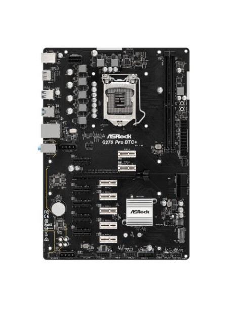 Asrock Q270 PRO BTC+ Mining Board  Intel Q270  1151  ATX  DDR4  HDMI  1x PCIe 3.0 x16  12x PCIe 3.0 x1  M.2  Power On/Reset Button